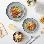 vancasso PLAYA Plates and Bowls Sets, 18 Pieces Light-Blue Dinnerware Sets for Kitchen, Reactive Glaze Dishes Set for 6, Dishwasher and Microwave Safe