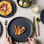 AmorArc Ceramic Dinnerware Sets, Wavy Rim Stoneware Plates and Bowls Sets, Highly Chip and Crack Resistant | Dishwasher & Microwave & Oven Safe Dishes set, Service for 6 (18pc)-Speckled Black