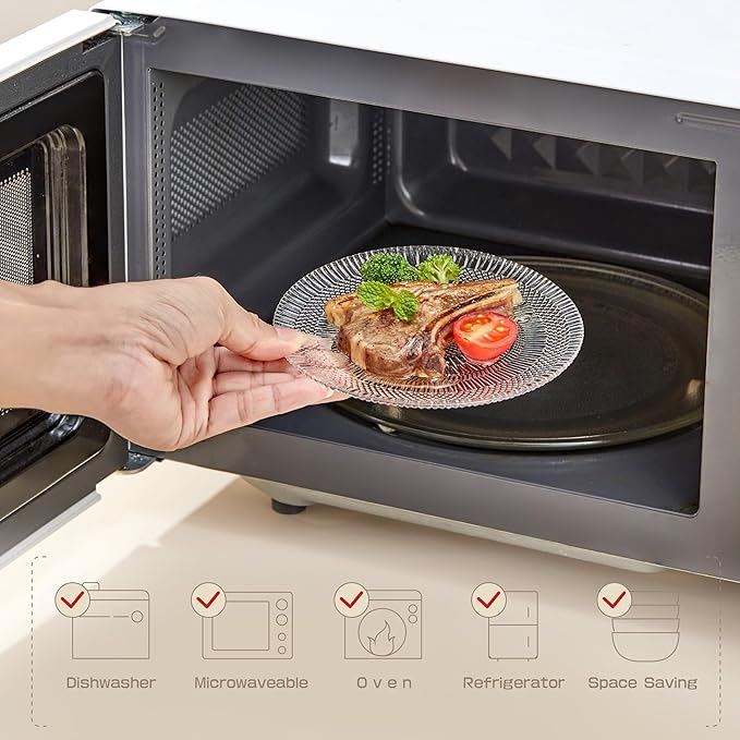 Dessert Plates - 6 Inch/15cm Handblown Glass Plates Set of 6 - Small Decorative Salad and Dessert Plates, Clear Glass Dinner Plates for Appetizers, Salads, and Small Meals