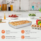 Herogo Cake Pan with Lid, 9 X 12 Inch Rectangle Stainless Steel Lasagna Baking Pan Deep, for Brownies Casseroles Cakes, Dishwasher Safe