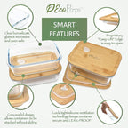 Glass Meal Prep Containers with Bamboo Lids (3 Pack) - 100% Plastic Free, Eco-Friendly Lunch Containers, Bamboo Lid Storage Container Set - Microwave Safe Glass Food Storage Container Set