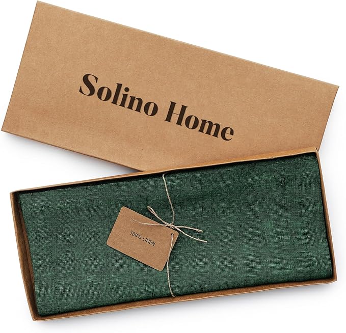 Solino Home Linen Table Runner 36 Inches - 100% Pure Linen Forest Green Table Runner 14 x 36 Inch Ideal for Dresser and Coffee Tables - Athena