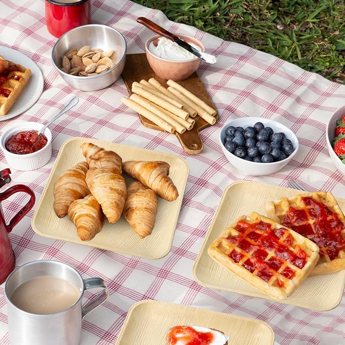 ECOLipak 48 Pack Compostable Palm Leaf Plate Like Bamboo Plate, 10 Inch and 7.85 Inch Disposable Biodegradable Plates Suitable for Party, Dinner