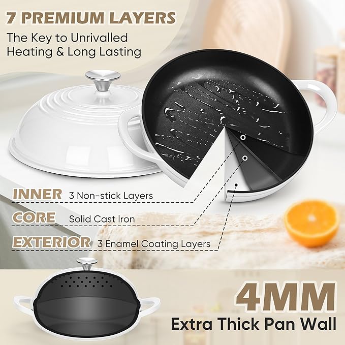 Bread Oven for Sourdough (5.5 QT), Joyfair Enamaled Cast Iron Bread Dutch Oven with Lid, Sourdough Bread Baking Pan, Heavy Duty Dual Handles, Non-Stick & Even Cooking, Oven-safe up to 500°F, White