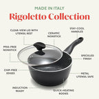Rigoletto 10 Piece Cookware Pots & Pans Set, Made in Italy, Layered Ceramic PFAS-Free Surface, Induction, Dishwasher & Metal Utensil Safe, Granite Finish, Stay-Cool Handle, Black