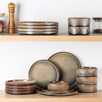 TheTerra Ceramic Dinnerware Sets for 4, 12 Pieces Porcelain Lightweight Speckled Plates and Bowls Sets, Scratch Resistant Dish Set, Oven & Microwave & Dishwasher Safe, Coca Mocha