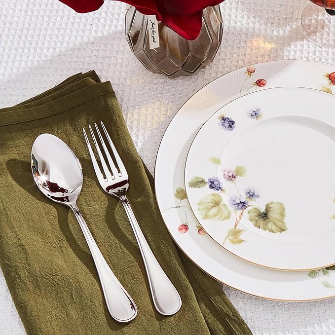 KINGSTONE 60 Piece Teardrop Silverware Set for 12, 18/10 Stainless Steel Flatware Set, Modern Design Cutlery Set for Home/Hotel/Wedding,Mirror Polished and Dishwasher Safe