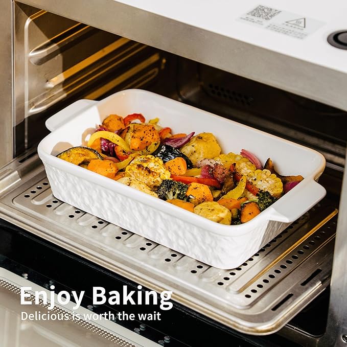 Casserole Dishes for Oven, Baking Dishes, Ceramic Bakeware Sets of 4, Rectangular Baking Pan Set with Handles for Baking, Casserole, Kitchen, Wedding Gift,White