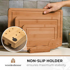 Wooden Cutting Boards for Kitchen, Wood Cutting Board - Bamboo Cutting Board Set of 3 with Holder, Dark Color, Durable & Eco-Friendly, Perfect for Chopping, Serving, and Food Prep.