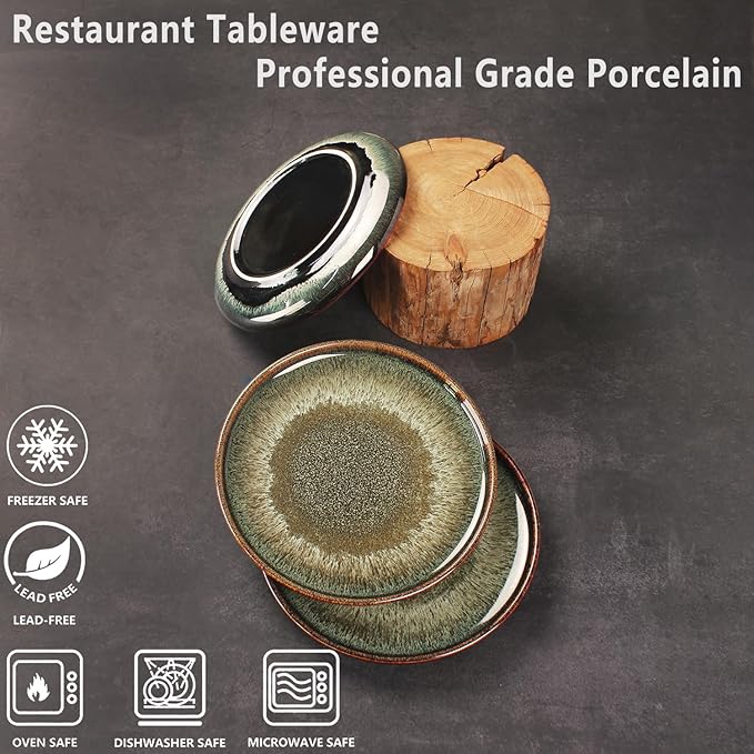 Porcelain Dinner Plates Dessert tray, Set of 4, for Main Dish, Steak, Bread, Risotto, Salad, Pasta, Microwave and Dishwasher Safe, Scratch Resistant durable, 8.1 Inch Black