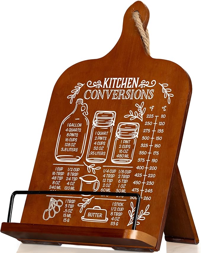 Kitchen Conversion Chart Cookbook Stand, Recipe Holder for Kitchen Counter, Cookbook Holder Stand, Kitchen Book Holder, Unique Gifts for Women, Bworn Color