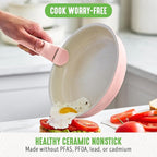 GreenLife 10 Piece Nonstick Pots & Pans Set, Detachable Handle & Stackable Cookware Set, Non Toxic PFAS-Free Skillets, Induction Kitchen Pans, Space Saving, Serving Bowls, Oven Safe, Light Pink