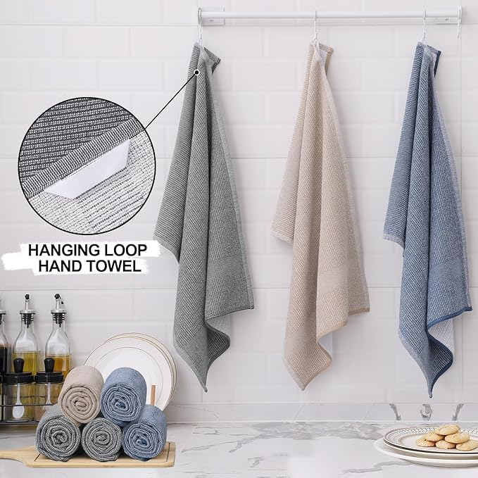 Homaxy Premium Kitchen Towels(18”x 28”, 8 Pack), Large Cotton Kitchen Hand Towels, Flat and Terry Dish Towels, 380 GSM Highly Absorbent Tea Towel Set with Hanging Loop, Mixed Color