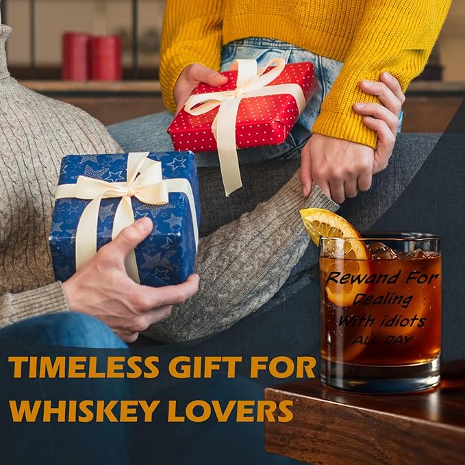 kunlisa Funny Sarcastic Gifts for Coworkers Whiskey Glasses, Office Humor Gifts, Funny 10 oz Drinking Rocks Glasses for Women Men Whisky Cocktail Scotch Bourbon Liquor