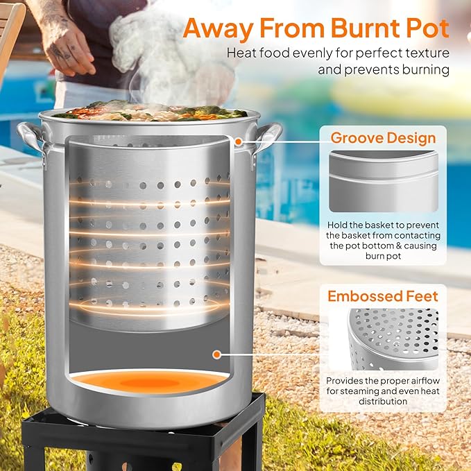 ROVSUN 44-Quart Stainless Steel Turkey Fryer & Seafood Boil Pot with Basket, Lid & Hook, Large Stock Pot for Outdoor Cooking of Turkey, Crawfish, Crab, Lobster & Shrimp
