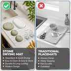 Premium Stone Dish Drying Mat – Large Foldable Kitchen Counter Mat, Super Absorbent Diatomaceous Earth with Coasters, Brush & Anti-Slip Pad – Fast Drying, White