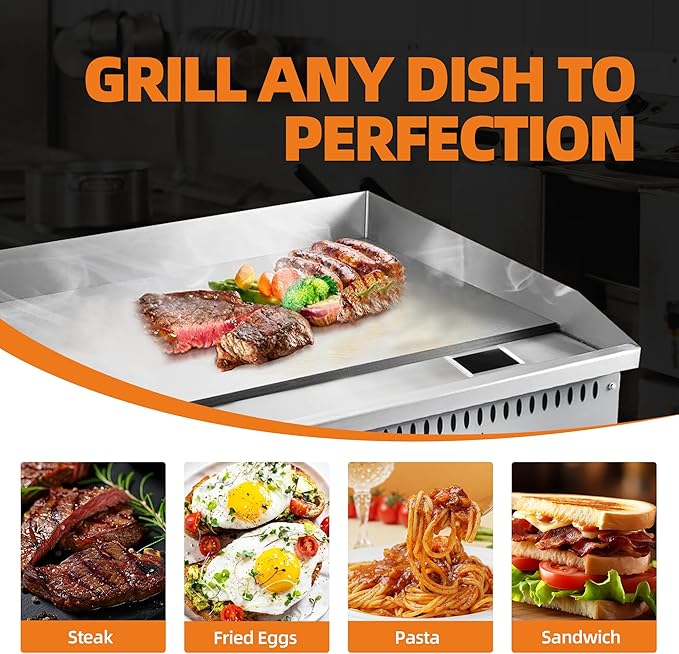 60" Commercial Countertop Griddle, 5 Burners Gas Griddle, 150000 BTU Output, Stainless Steel Flat Top Grill Hot Plate with Natural Gas and Propane Conversion Kit for Restaurant, Food Truck