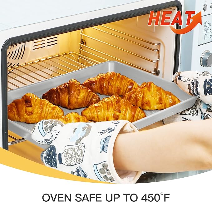 HONGBAKE Baking Sheet Pan Set, Cookie Sheets for Oven, Nonstick Half/Quarter/Jelly Roll Pans with Diamond Texture Pattern, Heavy Duty Cookie Tray, Silver