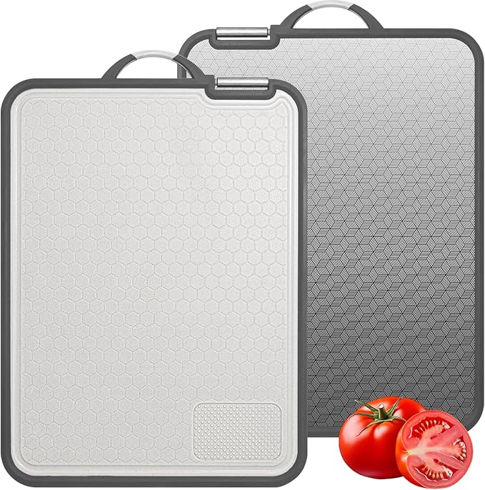 Cutting Board Double Sided,Large Size 11.8” x 15.6 ”，Food Grade 304 Stainless Steel Kitchen Cutting Board,Stainless Steel and Wheat Straw PP,Eco-friendly and easy to clean(1pcs)