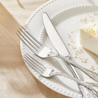 KINGSTONE Vintage Silverware Set, 60-Piece 18/10 Stainless Steel Retro Royal Flatware Cutlery Set for 12 with Carved Thick Handles, Tableware Utensils for Home,Party,Restaurant,Wedding,Dishwasher Safe