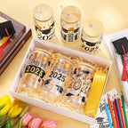 6 Pcs 2025 Graduation Gifts Class of 2025 Graduation Glass Cups with Lids and Straws 16 oz Grad Drinking Tumbler Graduate Iced Coffee Cup for College High School Student Grad Party Favor Gift