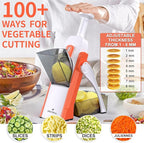 ONCE FOR ALL Safe Mandoline Slicer 5 in 1 Vegetable Cutter, Strips Julienne Dicer Adjustable Thickness 0.1-8 mm for Kitench Fast Meal Prep (Orange)