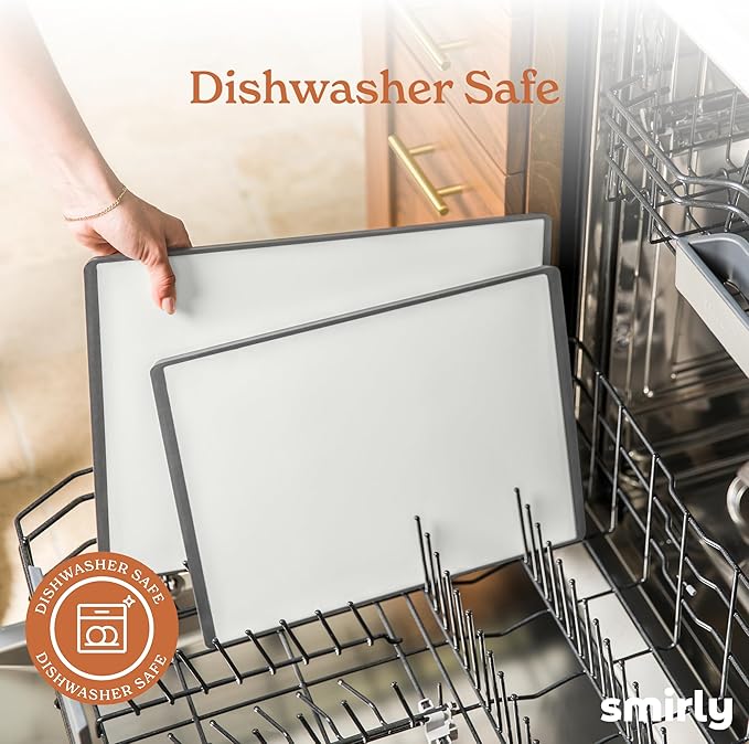 SMIRLY Plastic Cutting Board Set with Holder 3 Pieces, Non-Slip Dishwasher Safe Chopping Boards for Kitchen, Grey & White