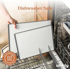 SMIRLY Plastic Cutting Board Set with Holder 3 Pieces, Non-Slip Dishwasher Safe Chopping Boards for Kitchen, Grey & White