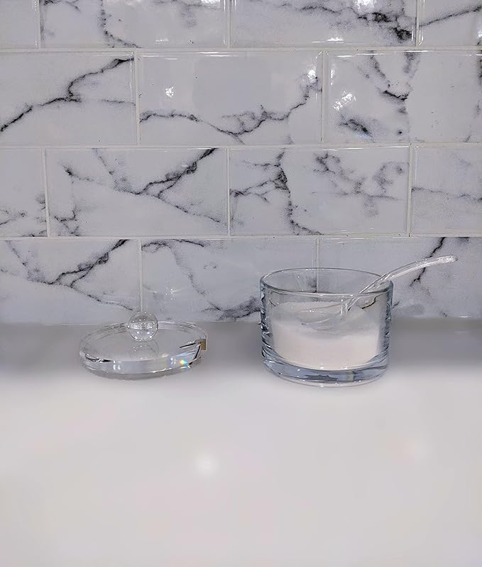 J&M DESIGN Clear Acrylic Sugar Bowl With Lid And Spoon For Coffee Bar Accessories, Cereal Bowls, Tea, Kitchen Countertop Canisters & Baking - 8 oz Container Jar Dispenser Holder - Dishwasher Safe