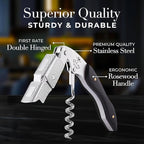 Zulay Kitchen Corkscrew Wine Opener - Premium 420 Stainless Steel & Ebony Wood Wine Bottle Opener - Double Hinged Opener with Foil Cutter & Cap Remover - Ebony Wood