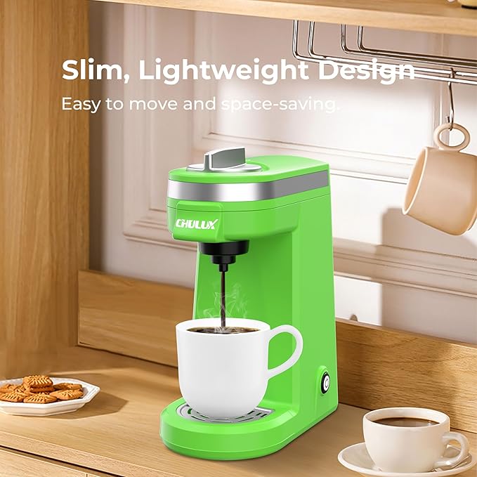 CHULUX Mini Single Serve Coffee Maker for K Cup Capsule, Tiny Small Size Coffee Machine for One Person Travel, RV, Truck and Home, Green