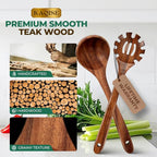 Wooden Spoons for Cooking, 2PCS Natural Teak Wooden Utensils, NonStick Kitchen Utensils Set for Stirring,Serving Spaghetti, Soup, Sauce (Ladle & Pasta Fork)