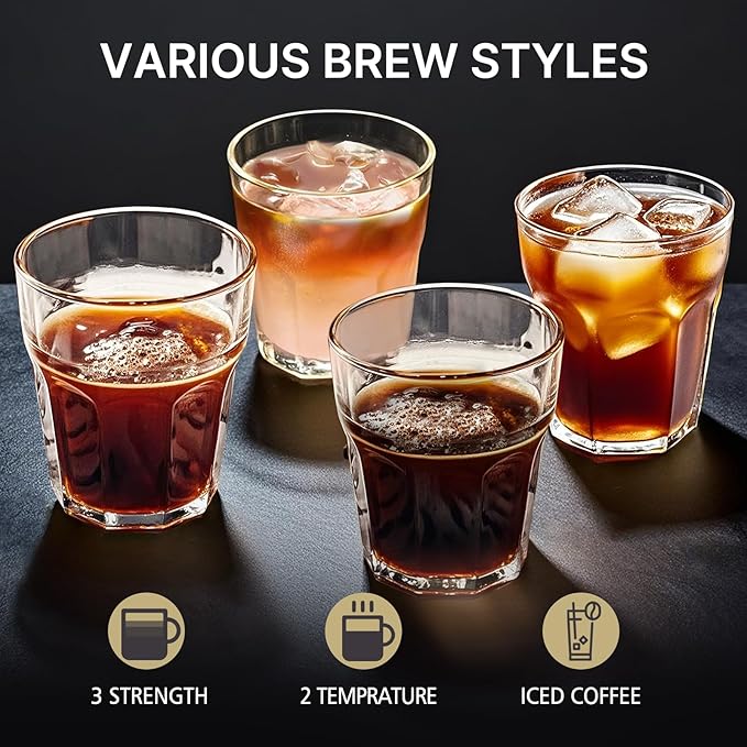 Coffee Maker with Grinder, Programmable Hot and Cold Coffee Maker with 22 oz Glass Carafe, Fully Automatic Coffee Machine with Timer, Removable Filter, Black Americano Coffee Machine