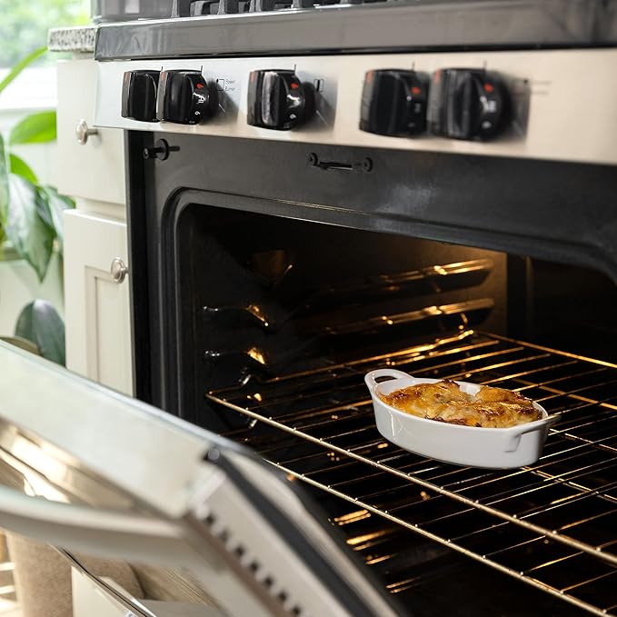 Oval Au Gratin Baking Dishes for Oven Safe and Microwave Cooking and Baking, 4 Pc. Set, Heat Resistant Ceramic with Handles for Serving, Small Mini Casserole Dish, 8" x 5", 16 oz, White