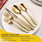 Gold Hammered Silverware Set, 40-Piece Heavy Duty Stainless Steel Flatware Sets for 8, Food-Grade Cutlery Set for Home Restaurant, Mirror Polished, Dishwasher Safe