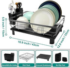 Dish Drying Rack for Kitchen Counter,Space-Saving Dish Rack with Drainboard,Rustproof Countertop Dish Drainer with Utensil Holder for Sink,Gray