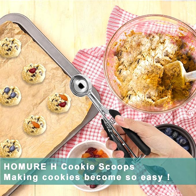 Cookie Scoop 2 Tablespoon, Size #40 Cookie Dough Scoop, 2 Tbsp/ 30 ml/ 1 oz Cookie Scoops for Baking, Spring-Loaded, 18/8 Stainless Steel, Comfortable Grip