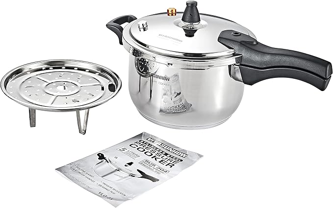 Stainless Steel Pressure Cooker with Steamer Basket, Faster Cooking and Safety Pressure Release (7-Liter)