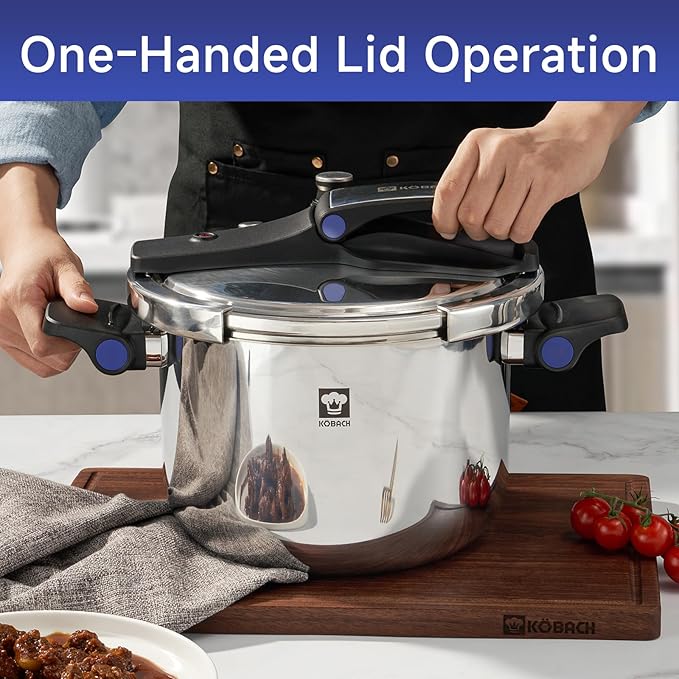 8QT Stainless Steel Pressure Cooker, Olla de presion, Cooking Pressure Cooker, Compatible with Induction and Gas Stovetops, Dishwasher Safe, One-Hand Opening Design