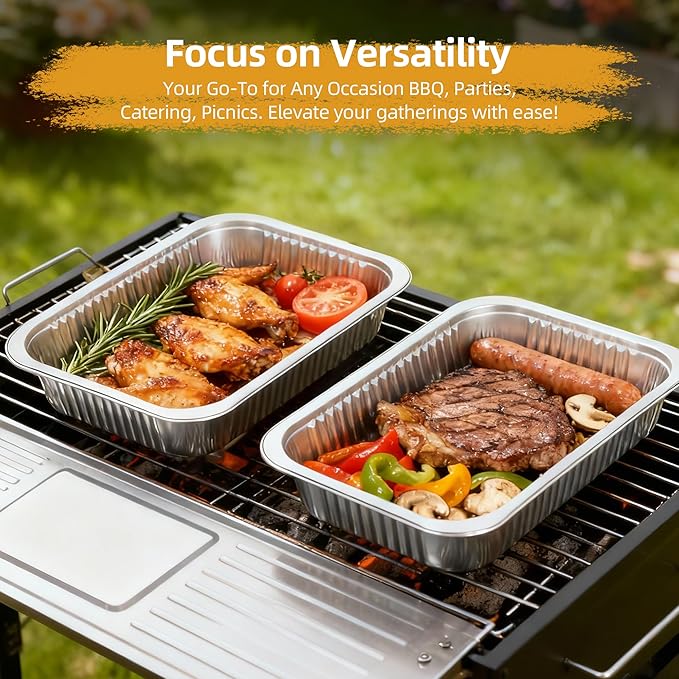 Aluminum Foil Pan with Lids, Heavy Duty Disposable Aluminum Baking Pans, 14.57"×10.63" Steam Table Pans for Cooking, Heating, Storing, Prepping Roasting and Chafing (5 Pack Silver w/Lids)