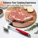 Zulay 10" Meat Tenderizer Hammer – Heavy-Duty Dual-Sided Mallet with Non-Slip Grip – Metal Meat Pounder for Tenderizing Beef, Chicken, Pork & More – Kitchen Tool for Cooking & BBQ - Red
