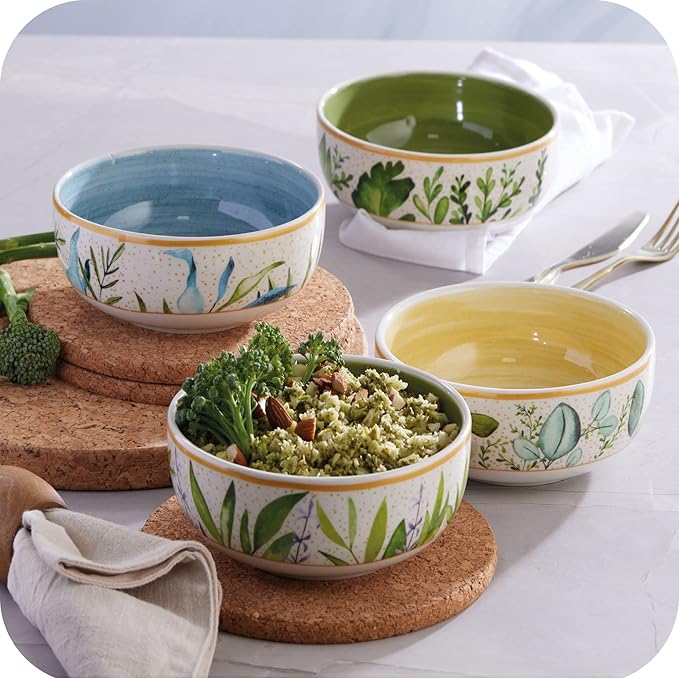 Corona 4 dinnerware Bowls Set | Siena 21oz | service for 4 | Ceramic | Garden decor | Set 4 Bowls | Cerámica
