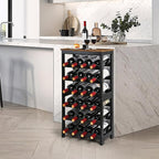 VASMIA Wine Rack Freestanding Floor, 6 Tier Bamboo Wine Storage Shelves with Table Top, 24-Botttle Wine Rack Shelf for Kitchen Bar Dining Room Living Room, Rustic Brown and Black