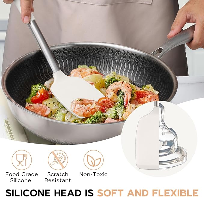 Silicone Kitchen Utensils Set, 15pcs White Silicone Cooking Utensils Set with Holder, Includes Heat Resistant Spatula Turner Spoon Whisk Tong