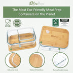 Large Glass Bento Box Containers with Bamboo Lids, 3 Compartment Glass Meal Prep Container Set (2 Pack, XL) - 100% Plastic Free, Eco-Friendly Lunch Containers, Bento Boxes for Adults
