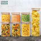 Urban Green Glass Storage Container Bamboo Lids, Glass Airtight Canisters sets, Food Jars, Pantry Organization and Storage Containers, Spice Jars, Flour Canisters of 6