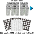 Revolving Spice Rack Set with 20 Spice Jars, Kitchen Spice Tower Organizer for Countertop or Cabinet -- Carousel Storage Includes 386 Spice Labels -- Desktop Rotating Seasoning Organizer