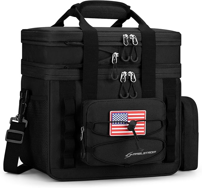 Maelstrom Tactical Lunch Box, 23 L Insulated Lunch Bag for Men, Expandable Double Deck Lunch Cooler Bag,Large Leakproof Soft Lunch Tote with Detachable MOLLE Bags, for Adult Women Work,Picnic,Black