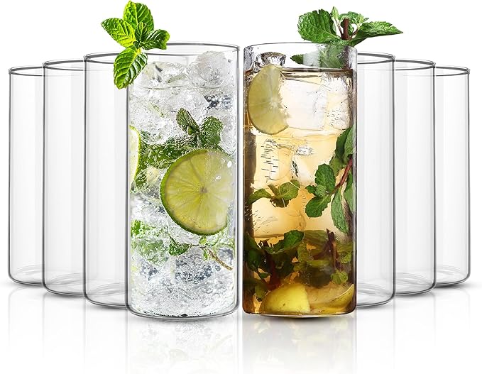 Highball Drinking Glasses Set of 8 | 15 oz Capacity | Thin And Light Borosilicate Tumblers Can Be used For Drinking Beer, Cocktail, Water,Whiskey,Milk
