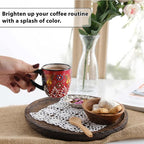 Espresso Cups Set of 2 | 4 oz Small Espresso Cups | Turkish Tea Cups | Demitasse Mugs with Handle | Modern Stackable Ceramic Espresso Mugs Set (RED/BLACK)